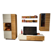 Voglauer Wohnwand V-Montanara Wildeiche Akzent Colorglas Satiniert Anthrazit