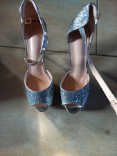 DAMENSCHUHE PARTY PUMPS SCHICKE SANDALEN PLATEAU ELEGANT 38 HIGH HEELS Silber