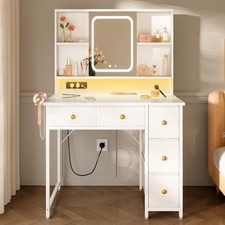 ODK Schminktisch mit Verstellbarem LED-Spiegel & Eingebauten USB-Steckdosen &...