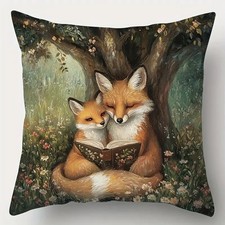 Kinderzimmer Deko Kissen 45 cm Kissenbezug Tiere fuchs Familie Buch Oma Opa