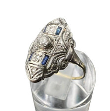 Art Deco 14k Gold Ring - Platin mit Diamanten und Saphiren im Baguette Schliff