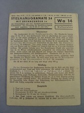 69262: Waffentafel Wa 14 STIELHANDGRANATE 24 mit Brennzünder 24, Waffentafeln