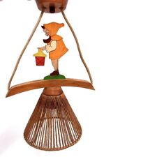 Lampe Zwerg Holz Teak Boho String Design Hängelampe um 1940 Kinderzimmer Leuchte