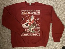Christmas Sweater Angler Weihnachtsmann Weihnachtspullover Herren Gr. XL