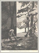 Weihnachten "Weihnachtsmorgen" Kanadier mit Schneeschuhen. Orig.Holzstich v.1892