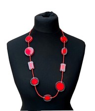 Damen Halskette Modekette retro Perlenkette Collier grosse Perlen rot/kar NEU