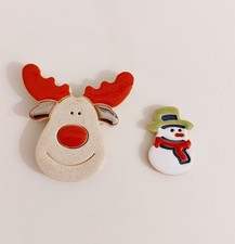 2x Kühlschrankmagnet Keramik Weihnachten Elch Schneemann