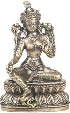 Tara Buddha Statue Antike Mini Grüne Tara Statue Messing Bodhisattva Lotussitz F