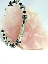 Armband Schneeflocken- Obsidian Onyx Edelstahl Silber 20 cm  lang NEU