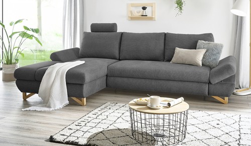 Ecksofa grau struktur stoff - ecksofa, struktur-stoff