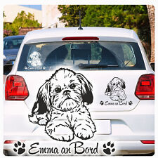 Auto Aufkleber Shih Tzu Name an Bord Autoaufkleber Wunschname Hund Pfoten A4011