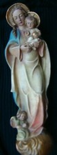 62023 Antike Heiligenfigur Maria + Kind Gips Handbemalt 37cm Skulptur Madonna 