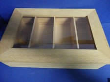TEE-BOX mit 4 Fächern Buchenholz 31x21cm Plexiglasdeckel