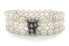 Armband mit Akoya Perlen + Saphir + Brillanten H/vs 585 Weißgold [BRORS 17988]