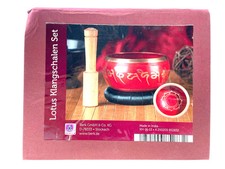 Klangschale LOTUS rot ø 13 cm mit Untersetzer + Klangstab Geschenkbox