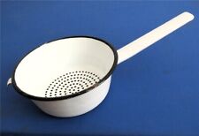 Altes DDR Emaille Sieb Stielsieb Durchschlag Emaillesieb weiß & schwarzer Rand