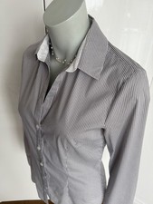 H&M ♥ taillierte Bluse ♥ grau/weiss gestreift  ♥ longsleeve ♥  38  ♥  Büro