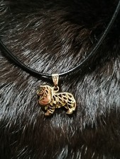 ?Leder Halskette schwarz 2mm Ø Collie / Sheltie Silhouette gold Hund Karabiner 