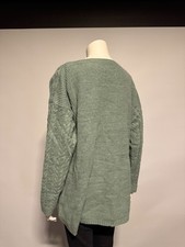 Grüner Oversize Strickpullover Damen – Grobstrick mit Zopfmuster Ärmel