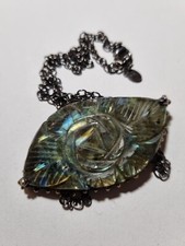 Ausgefallene Halskette mit großem Labradorit, Fancy-Cut, Rose - 925 SI