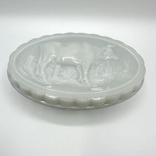 Jugendstil Glas Deckel Dose Butterdose Vallerysthal Opalglas Weiß Kuh Glaskunst