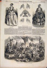 Altes antikes Druck Paris Mode Kinder Kleid Ziege Verfolgungsjagd Champs Elysees