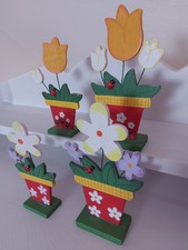 deko blumen im topf,holz,bunt 4er SET