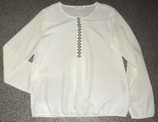 Damen Ballonbluse Langarm Weiß Nieten Gr. L Millenium