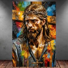 LEINWAND BILD ER XXL ABSTRAKT JESUS CHRISTUS BUNT FARBSPRITZER WAND POSTER P928
