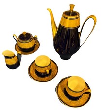 Lindner Küps Bavaria Echt Cobalt Moccaservice 320 Ätzgold Handarbeit VINTAGE