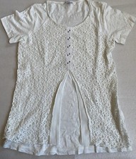 Damen T-Shirt Creme-weis , Strick 