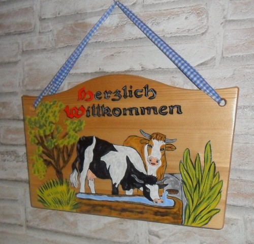 Schild holz handbemalt kuh - handbemalt,