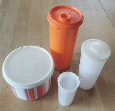Tupperware runde gestreifte Dose 1 l, Getränkebehälter 1 l, Becher 400 ml+150 ml