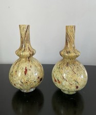 Paar Stevens & Williams englische Art Deco Glas Flitter Ware Silber Glimmer Vasen