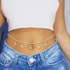 Damen Taillengürtel mit Strass Mond Stern Gürtel Silber Diamante Körperkette