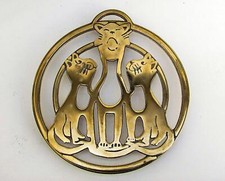 alte Untersetzer aus Messing,drei Katzen,Katze,60er Jahre