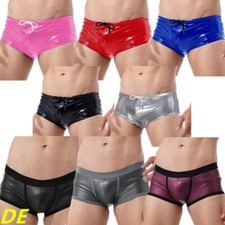 DE Herren Wetlook Boxershorts Lackleder Badehose Boxer Slips Unterhose Bademode