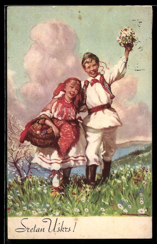 Ansichtskarte zwei kinder mit - ansichtskarte,