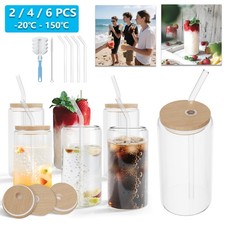 2/4/6 Stück Glasbecher 550ml Trinkgläser Gläser Tassen Mit Deckel und Strohhalm