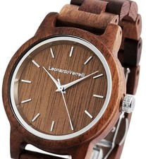 Holzuhr Damen Frauen Uhr Armbanduhr Walnuss  Braun edel NEU Leonardo Verrelli