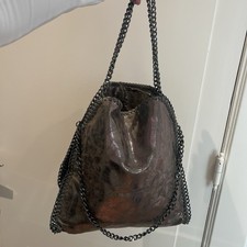 Damen Handtasche Shopper Metallic Bronze mit Kettenhenkel Umhängetasche