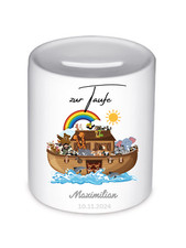 Personalisierte Spardose zur Taufe – Arche Noah mit Namen und Taufdatum