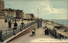 BRIGHTON Sussex England 1909 Parade and Road to Beach Vintage Postcard Postkarte