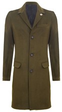 Herren 3/4 Lang Olive Wolle Crombie Mantel Jacke Peaky Blinders Slim Fit Mantel