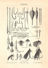 Angelgeräte historischer Druck Holzstich ca. 1902 antike Bildtafel Wirtschaft