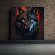 Mystisches Wolf Wandbild „Blaue Augen im Feuer“ – Wandkunst Poster oder Leinwand
