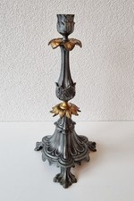 Schöner antiker Altar Kerzenleuchter aus Zinkguss & Messing - floral - um 1890