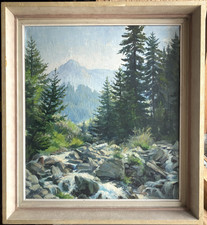 ::TOS. EGGER ÖLGEMÄLDE WALD BACH UND STEINIGES FLUSSBETT