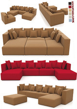 WOHNLANDSCHAFT SOFA SESSEL MODULAR HOCKER ECKSOFA COUCH BETT GRAU ROT BRAUN