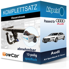 Für Audi A3 Sportback 11.19- TOWCAR Anhängerkupplung abnehmbar + 13polig E-Satz
